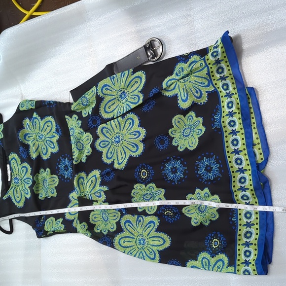 NWOT Studio I Women's 2 Piece Black Floral Chiffon Dress With Blue Jacket Size14 - Picture 7 of 9